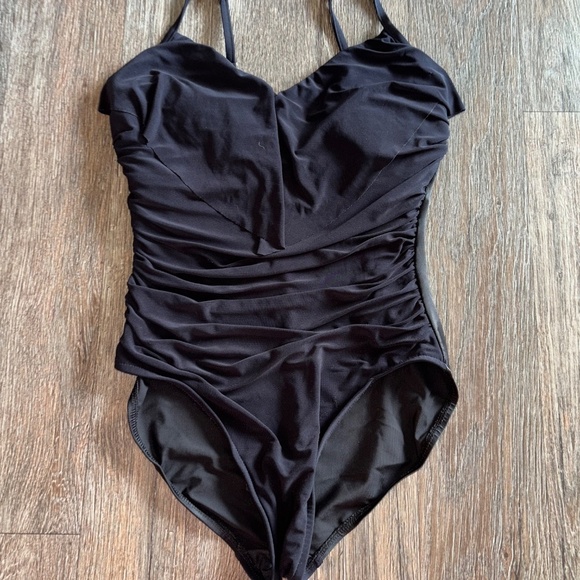 MAGIC SUIT Black V Neck with Beads Sz 10 Slimming One Piece - Picture 4 of 14